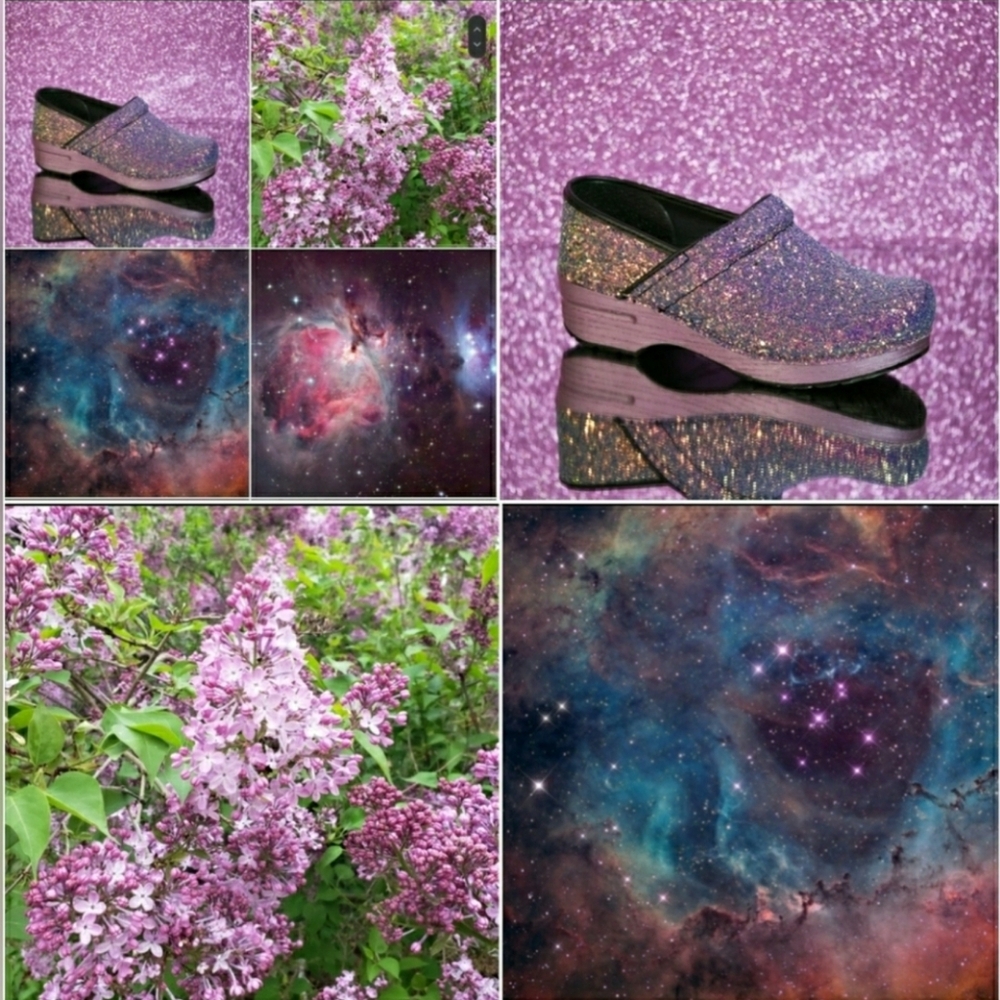 Lilac Dansko Glitter Pro Clog Purple Sparkling Fairycore Festival Boho Bling 💜 - Picture 15 of 16